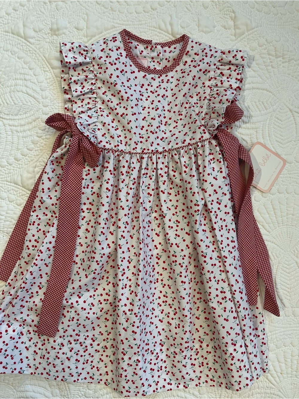 NWT Petit Bebe Cherry Dress with Red Gingham Ties